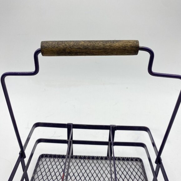 Metal Basket Utensil Condiments Holder Caddy 3 Compartment Purple Picnic Crafts‎ - Picture 4 of 9
